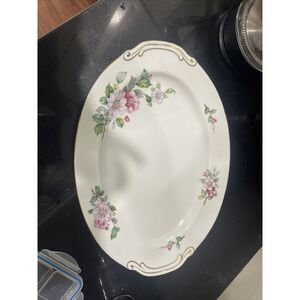 Jyoto Fine China 16 in. Serving Platter "Rosanne" Pink Floral Gold Rimmed Japan